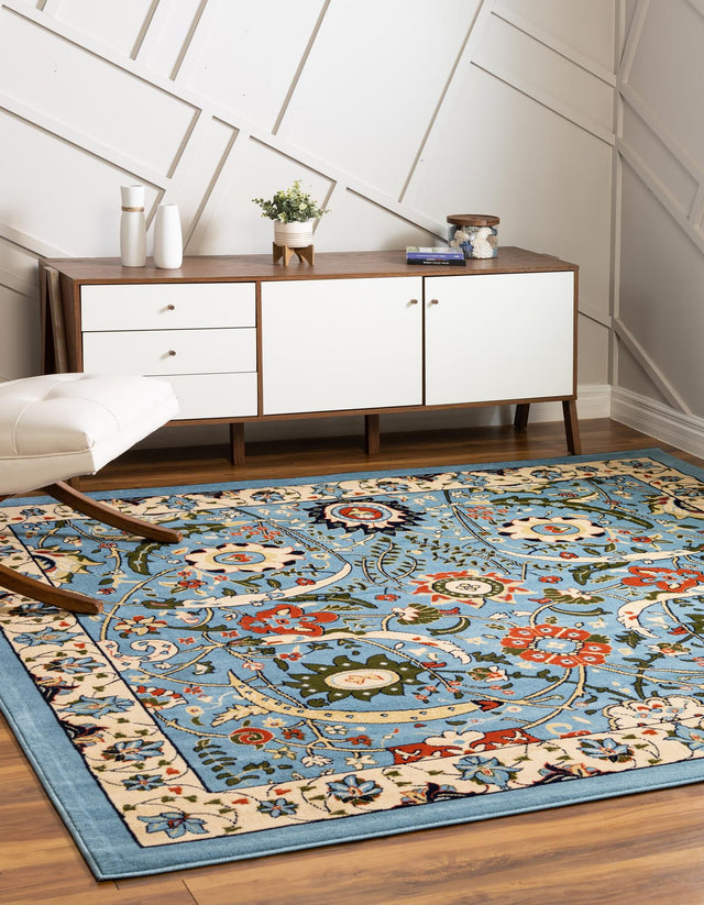 Blue 7' 10 x 7' 10 Espahan Square Area Rug 100% Polypropylene Stain Resistant Carpet With Cotton Backing Vivid Colorful Traditional Interior Design for Sale at Rug Engine