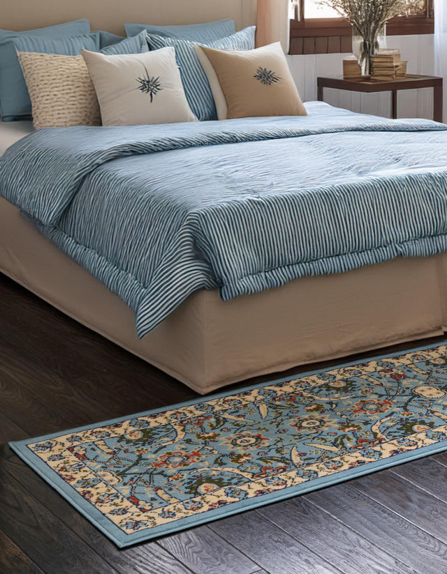Blue 2' x 8' 2 Espahan Runner Area Rug 100% Polypropylene Stain Resistant Carpet With Cotton Backing Vivid Colorful Traditional Interior Design for Sale at Rug Engine
