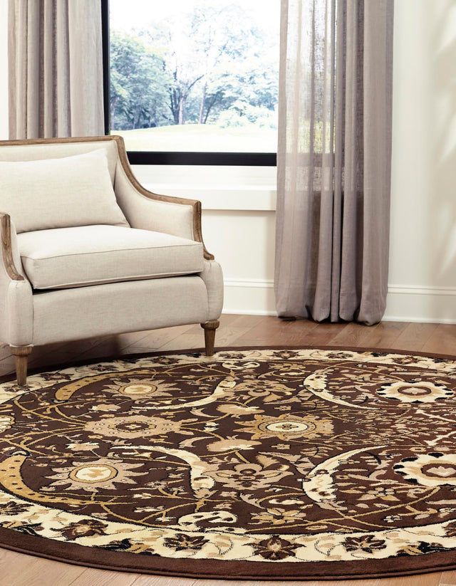Brown 7' 10 x 7' 10 Espahan Round Area Rug 100% Polypropylene Stain Resistant Carpet With Cotton Backing Vivid Colorful Traditional Interior Design for Sale at Rug Engine
