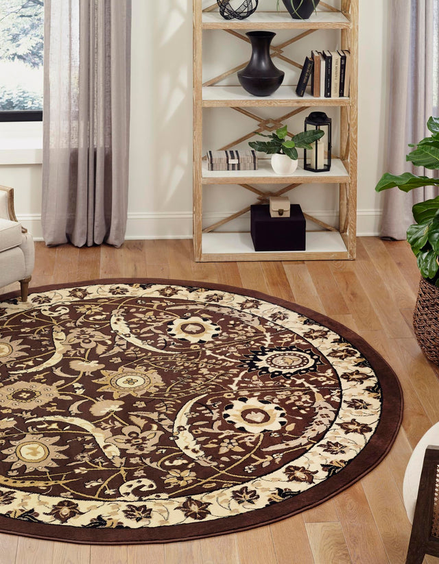 Brown 7' 10 x 7' 10 Espahan Round Area Rug 100% Polypropylene Stain Resistant Carpet With Cotton Backing Vivid Colorful Traditional Interior Design for Sale at Rug Engine