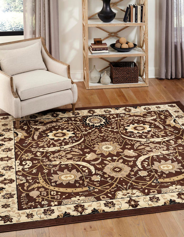 Brown 7' 10 x 7' 10 Espahan Square Area Rug 100% Polypropylene Stain Resistant Carpet With Cotton Backing Vivid Colorful Traditional Interior Design for Sale at Rug Engine