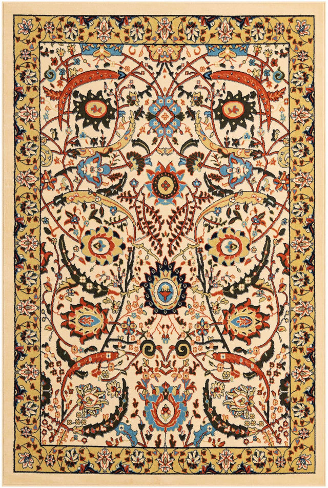 Cream 6' 1 x 9' Espahan Rectangle Area Rug 100% Polypropylene Stain Resistant Carpet With Cotton Backing Vivid Colorful Traditional Interior Design for Sale at Rug Engine