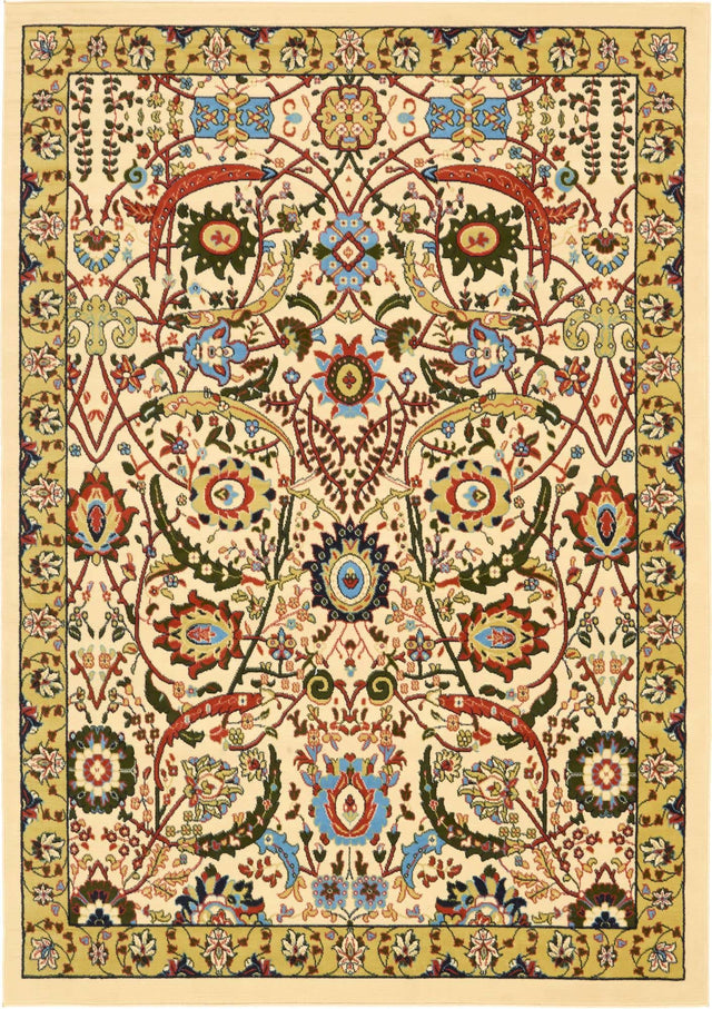 Cream 7' 1 x 10' Espahan Rectangle Area Rug 100% Polypropylene Stain Resistant Carpet With Cotton Backing Vivid Colorful Traditional Interior Design for Sale at Rug Engine