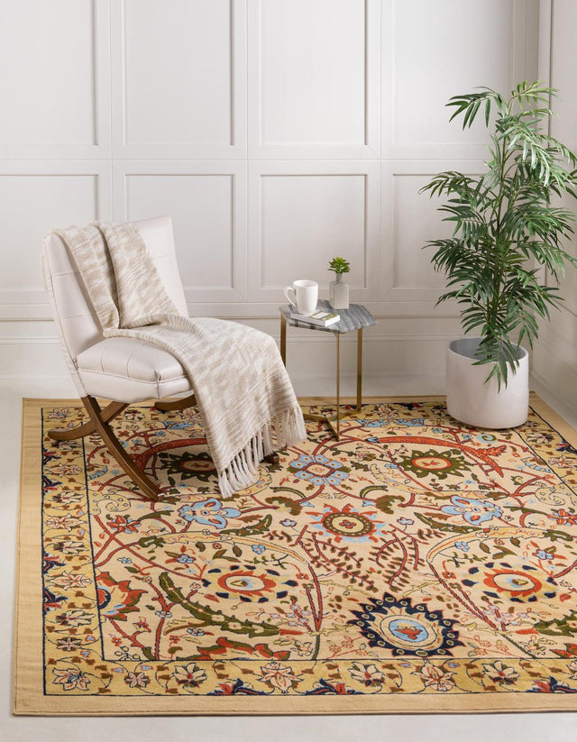 Cream 7' 10 x 7' 10 Espahan Square Area Rug 100% Polypropylene Stain Resistant Carpet With Cotton Backing Vivid Colorful Traditional Interior Design for Sale at Rug Engine