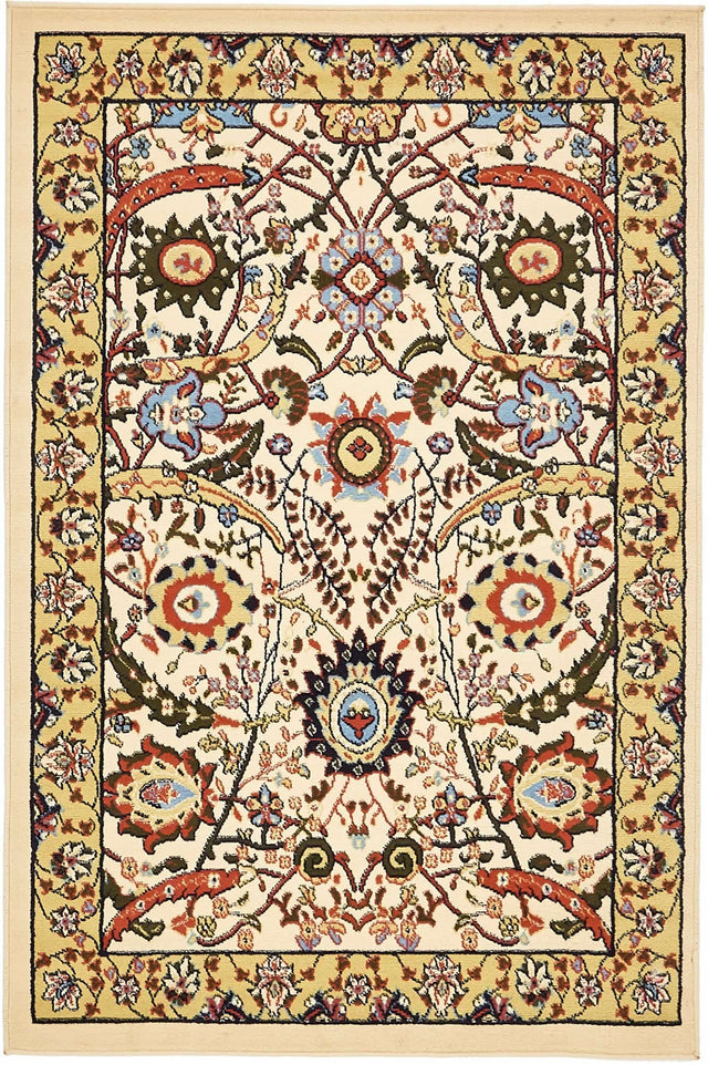Cream 4' 1 x 6' 1 Espahan Rectangle Area Rug 100% Polypropylene Stain Resistant Carpet With Cotton Backing Vivid Colorful Traditional Interior Design for Sale at Rug Engine