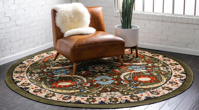 Green 7' 10 x 7' 10 Espahan Round Area Rug 100% Polypropylene Stain Resistant Carpet With Cotton Backing Vivid Colorful Traditional Interior Design for Sale at Rug Engine