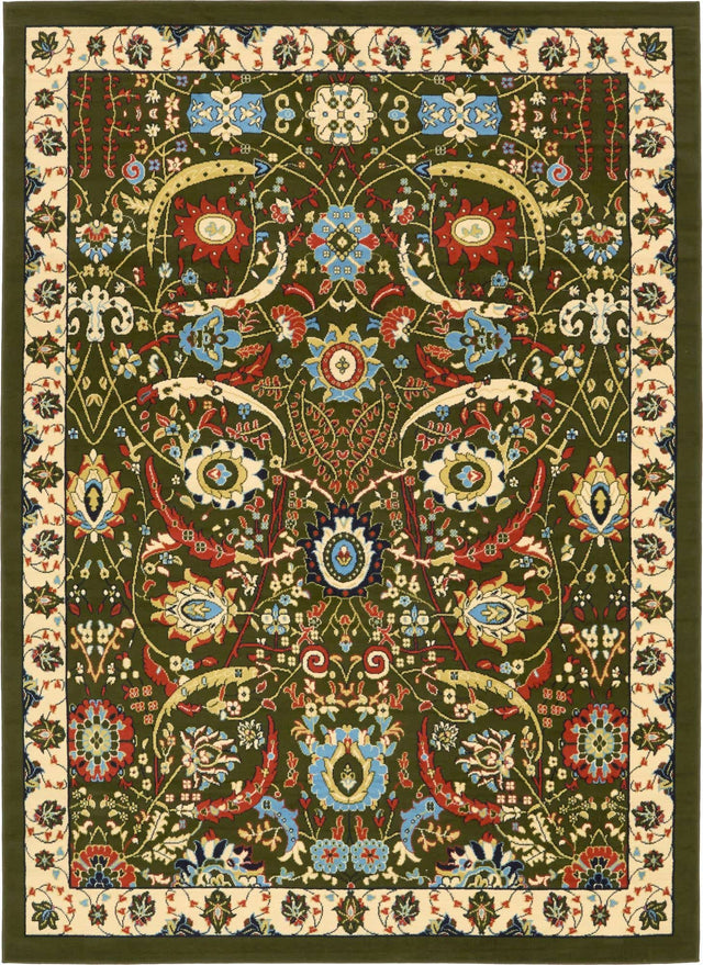 Green 7' 1 x 10' Espahan Rectangle Area Rug 100% Polypropylene Stain Resistant Carpet With Cotton Backing Vivid Colorful Traditional Interior Design for Sale at Rug Engine