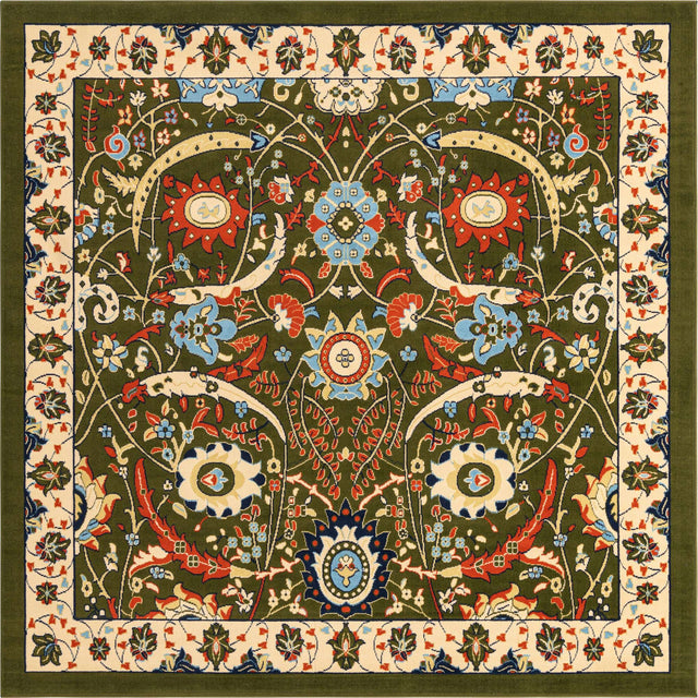 Green 7' 10 x 7' 10 Espahan Square Area Rug 100% Polypropylene Stain Resistant Carpet With Cotton Backing Vivid Colorful Traditional Interior Design for Sale at Rug Engine