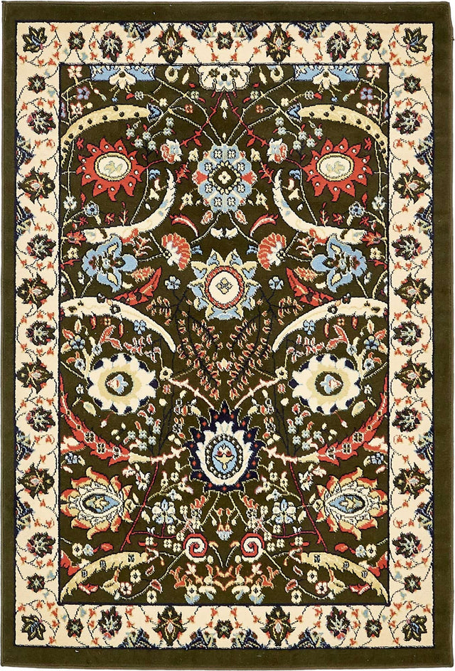 Green 4' 1 x 6' 1 Espahan Rectangle Area Rug 100% Polypropylene Stain Resistant Carpet With Cotton Backing Vivid Colorful Traditional Interior Design for Sale at Rug Engine
