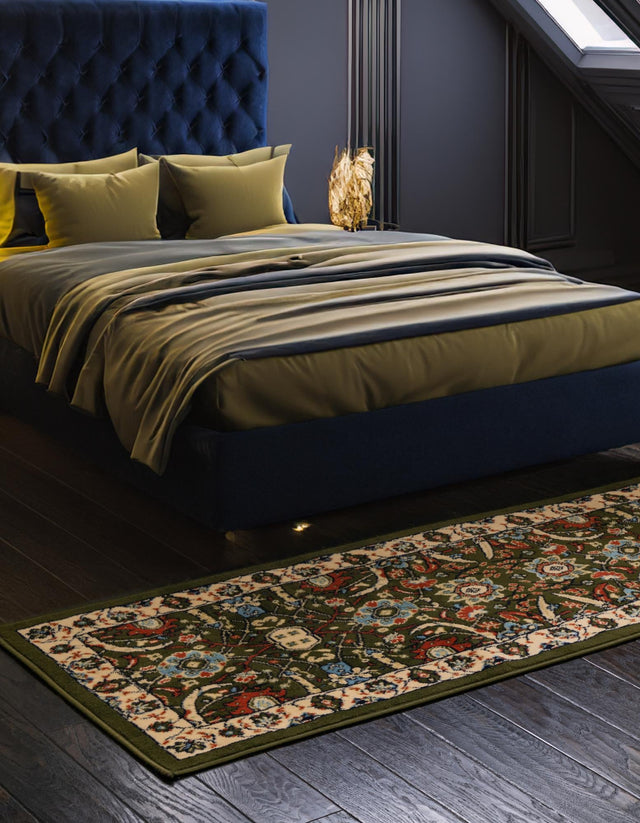 Green 2' 7 x 10' Espahan Runner Area Rug 100% Polypropylene Stain Resistant Carpet With Cotton Backing Vivid Colorful Traditional Interior Design for Sale at Rug Engine
