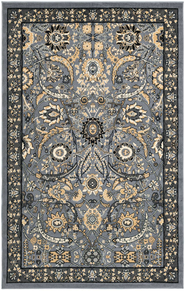 Dark Gray 5' 3 x 8' Espahan Rectangle Area Rug 100% Polypropylene Stain Resistant Carpet With Cotton Backing Vivid Colorful Traditional Interior Design for Sale at Rug Engine
