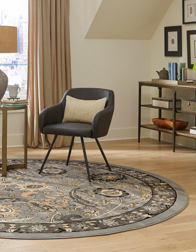 Dark Gray 7' 10 x 7' 10 Espahan Round Area Rug 100% Polypropylene Stain Resistant Carpet With Cotton Backing Vivid Colorful Traditional Interior Design for Sale at Rug Engine