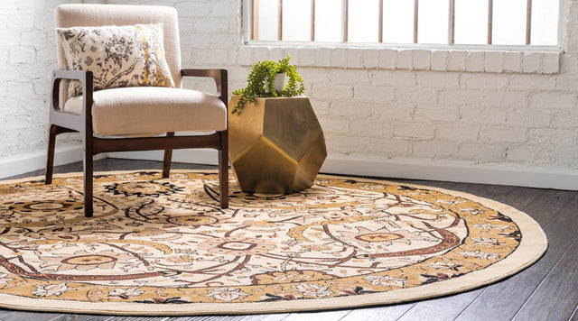 Ivory 7' 10 x 7' 10 Espahan Round Area Rug 100% Polypropylene Stain Resistant Carpet With Cotton Backing Vivid Colorful Traditional Interior Design for Sale at Rug Engine