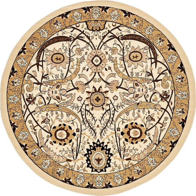 Ivory 7' 10 x 7' 10 Espahan Round Area Rug 100% Polypropylene Stain Resistant Carpet With Cotton Backing Vivid Colorful Traditional Interior Design for Sale at Rug Engine