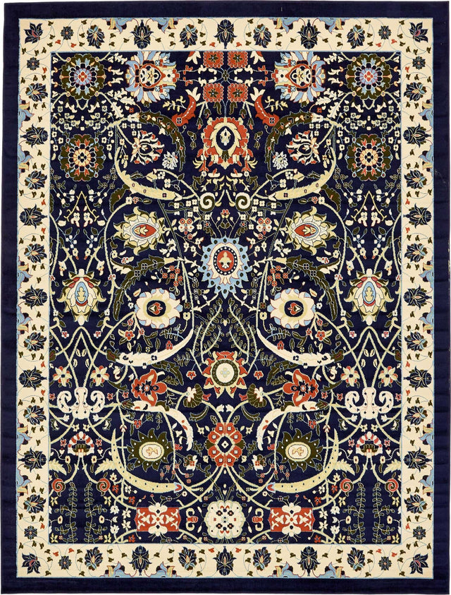 Navy Blue 10' x 13' 1 Espahan Rectangle Area Rug 100% Polypropylene Stain Resistant Carpet With Cotton Backing Vivid Colorful Traditional Interior Design for Sale at Rug Engine