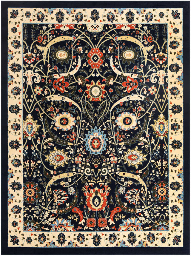 Navy Blue 9' x 12' Espahan Rectangle Area Rug 100% Polypropylene Stain Resistant Carpet With Cotton Backing Vivid Colorful Traditional Interior Design for Sale at Rug Engine