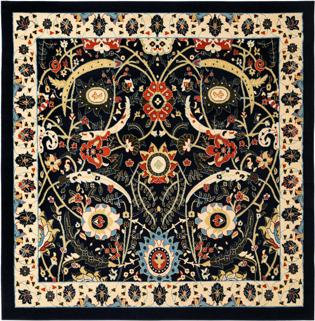 Navy Blue 7' 10 x 7' 10 Espahan Square Area Rug 100% Polypropylene Stain Resistant Carpet With Cotton Backing Vivid Colorful Traditional Interior Design for Sale at Rug Engine