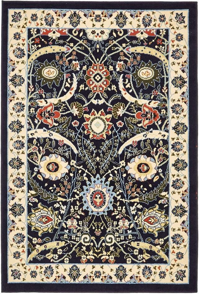 Navy Blue 4' 1 x 6' 1 Espahan Rectangle Area Rug 100% Polypropylene Stain Resistant Carpet With Cotton Backing Vivid Colorful Traditional Interior Design for Sale at Rug Engine