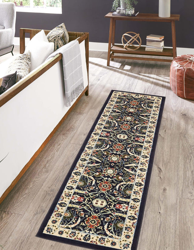 Navy Blue 2' x 8' 2 Espahan Runner Area Rug 100% Polypropylene Stain Resistant Carpet With Cotton Backing Vivid Colorful Traditional Interior Design for Sale at Rug Engine