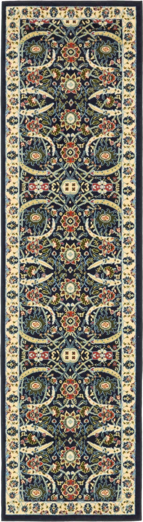 Navy Blue 2' 7 x 10' Espahan Runner Area Rug 100% Polypropylene Stain Resistant Carpet With Cotton Backing Vivid Colorful Traditional Interior Design for Sale at Rug Engine