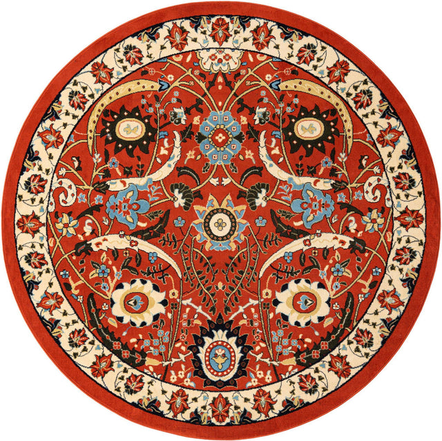 Terracotta 7' 10 x 7' 10 Espahan Round Area Rug 100% Polypropylene Stain Resistant Carpet With Cotton Backing Vivid Colorful Traditional Interior Design for Sale at Rug Engine
