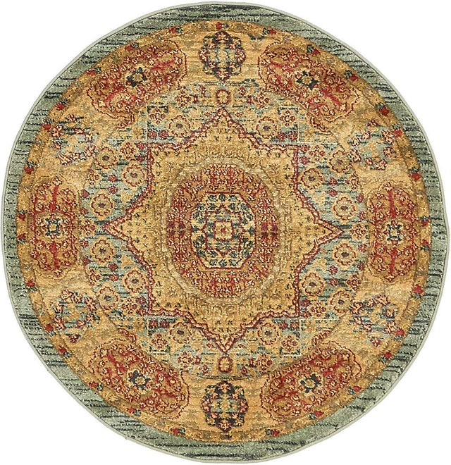 Light Blue 3' 1 x 3' 1 Palace Round Area Rug
