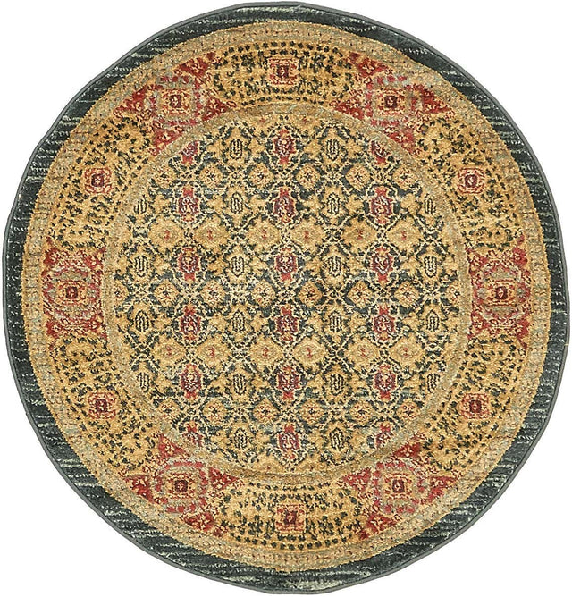 Navy Blue 3' 1 x 3' 1 Palace Round Area Rug