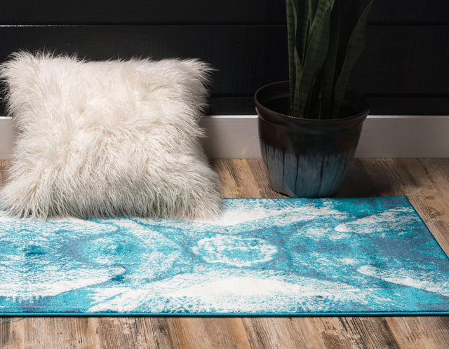Turquoise 3' 3 x 19' 8 Sofia Runner Area Rug Durable Easy Clean Stain Resistant Unique Carpet for Affordable Interior Home Design for Sale at Rug Engine