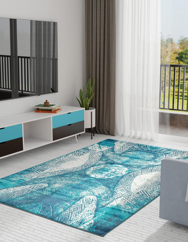 Turquoise 8' x 10' Sofia Rectangle Area Rug Durable Easy Clean Stain Resistant Unique Carpet for Affordable Interior Home Design for Sale at Rug Engine