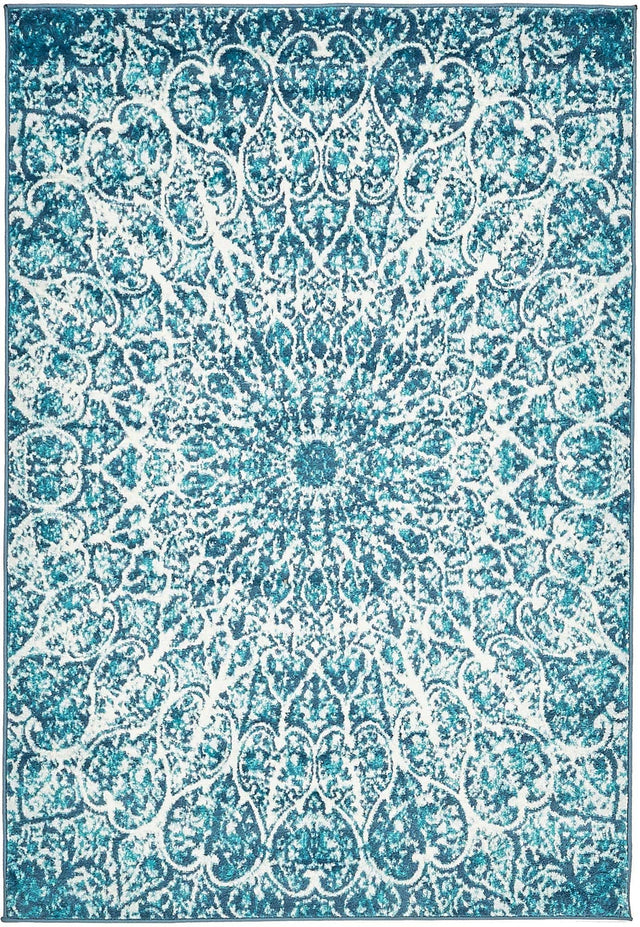 Turquoise 4' 1 x 6' 1 Sofia Rectangle Area Rug Durable Easy Clean Stain Resistant Unique Carpet for Affordable Interior Home Design for Sale at Rug Engine