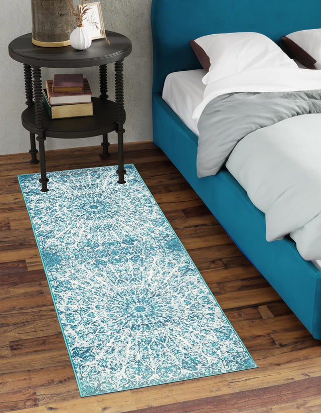 Turquoise 2' x 6' 7 Sofia Runner Area Rug Durable Easy Clean Stain Resistant Unique Carpet for Affordable Interior Home Design for Sale at Rug Engine