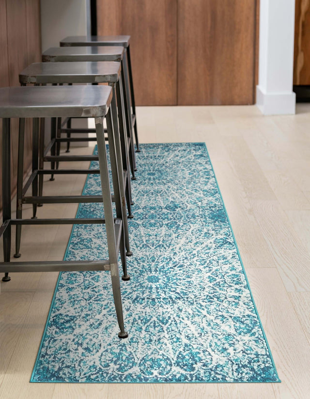 Turquoise 2' x 13' 1 Sofia Runner Area Rug Durable Easy Clean Stain Resistant Unique Carpet for Affordable Interior Home Design for Sale at Rug Engine