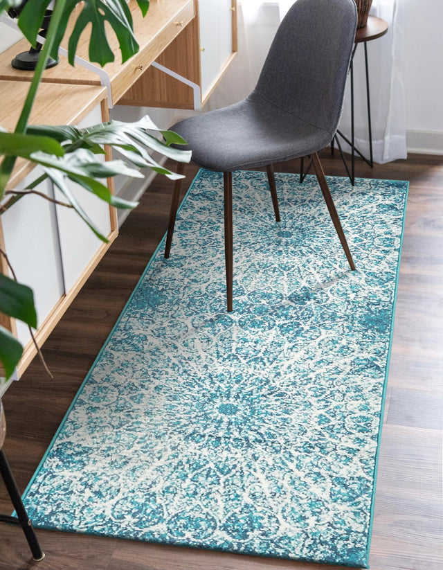 Turquoise 2' x 6' 7 Sofia Runner Area Rug Durable Easy Clean Stain Resistant Unique Carpet for Affordable Interior Home Design for Sale at Rug Engine