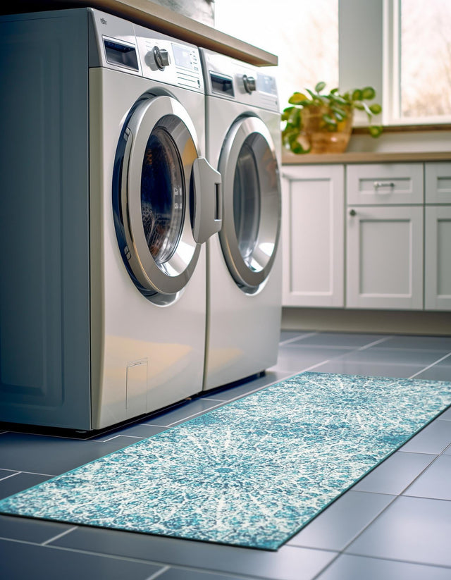 Turquoise 3' 3 x 19' 8 Sofia Runner Area Rug Durable Easy Clean Stain Resistant Unique Carpet for Affordable Interior Home Design for Sale at Rug Engine