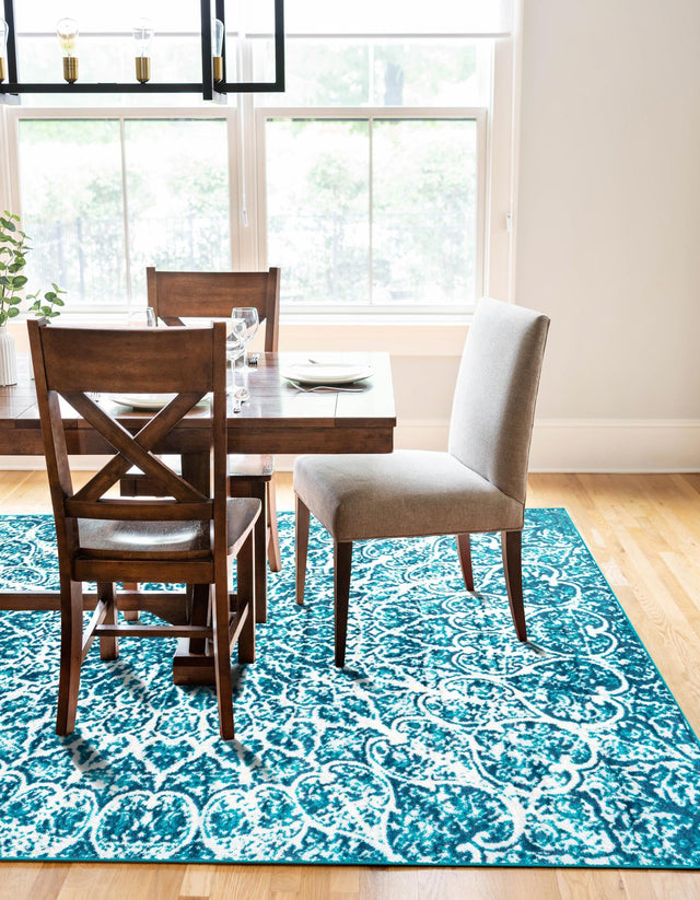 Turquoise 7' 1 x 10' Sofia Rectangle Area Rug Durable Easy Clean Stain Resistant Unique Carpet for Affordable Interior Home Design for Sale at Rug Engine