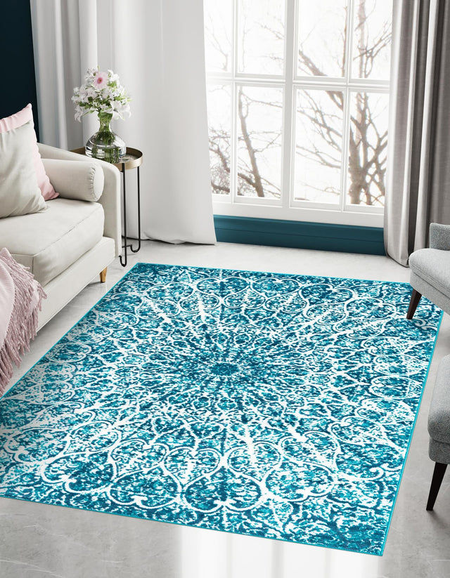 Turquoise 3' 1 x 5' 3 Sofia Rectangle Area Rug Durable Easy Clean Stain Resistant Unique Carpet for Affordable Interior Home Design for Sale at Rug Engine