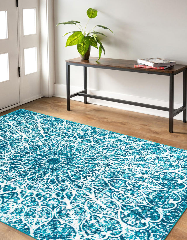 Turquoise 9' x 12' Sofia Rectangle Area Rug Durable Easy Clean Stain Resistant Unique Carpet for Affordable Interior Home Design for Sale at Rug Engine
