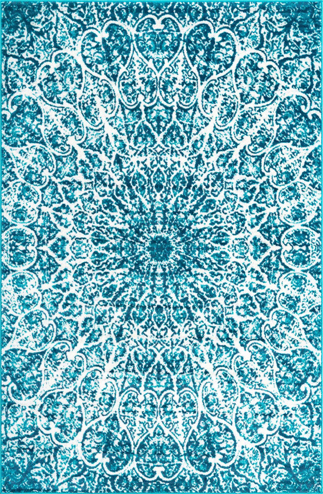 Turquoise 5' 3 x 8' Sofia Rectangle Area Rug Durable Easy Clean Stain Resistant Unique Carpet for Affordable Interior Home Design for Sale at Rug Engine