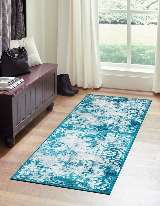 Turquoise 3' 3 x 19' 8 Sofia Runner Area Rug Durable Easy Clean Stain Resistant Unique Carpet for Affordable Interior Home Design for Sale at Rug Engine