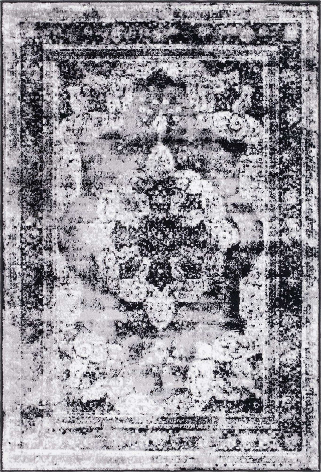 Black 4' 1 x 6' 1 Sofia Rectangle Area Rug Durable Easy Clean Stain Resistant Unique Carpet for Affordable Interior Home Design for Sale at Rug Engine