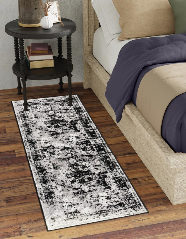 Black 2' x 9' 10 Sofia Runner Area Rug Durable Easy Clean Stain Resistant Unique Carpet for Affordable Interior Home Design for Sale at Rug Engine