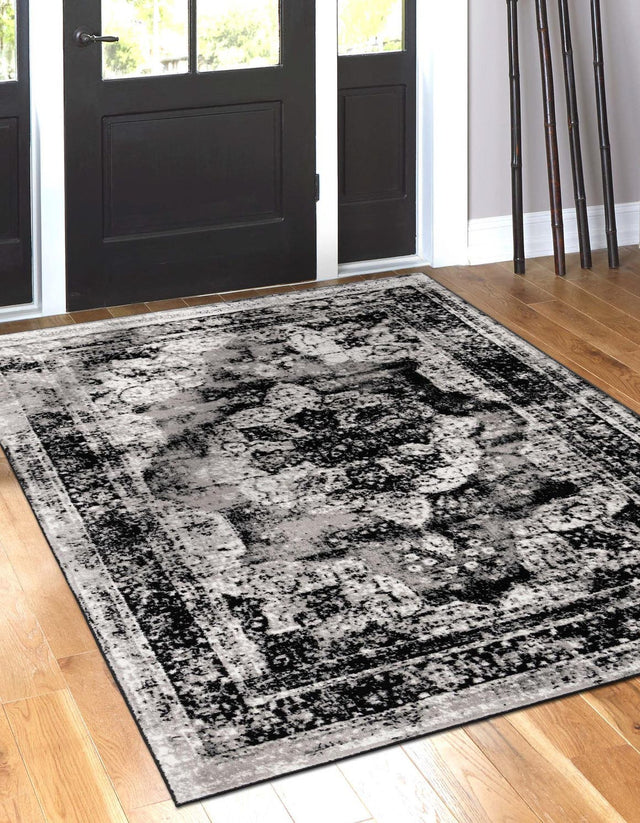 Black 7' 10 x 11' Sofia Rectangle Area Rug Durable Easy Clean Stain Resistant Unique Carpet for Affordable Interior Home Design for Sale at Rug Engine