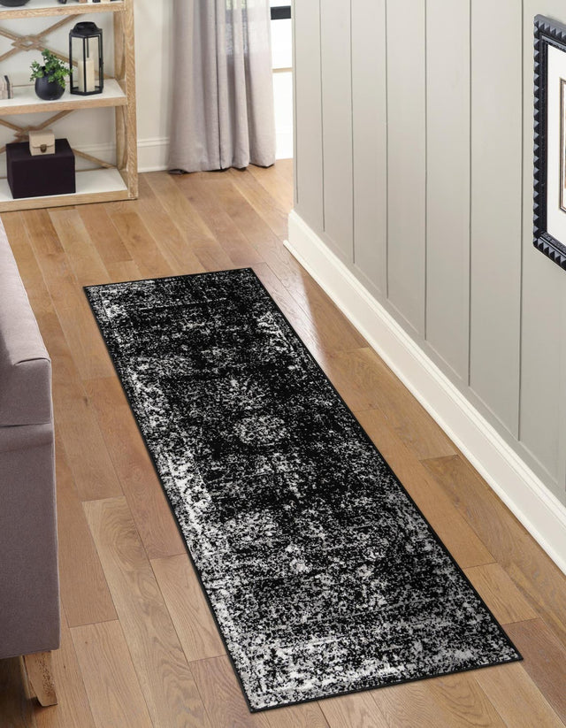 Black 2' 7 x 12' Sofia Runner Area Rug Durable Easy Clean Stain Resistant Unique Carpet for Affordable Interior Home Design for Sale at Rug Engine