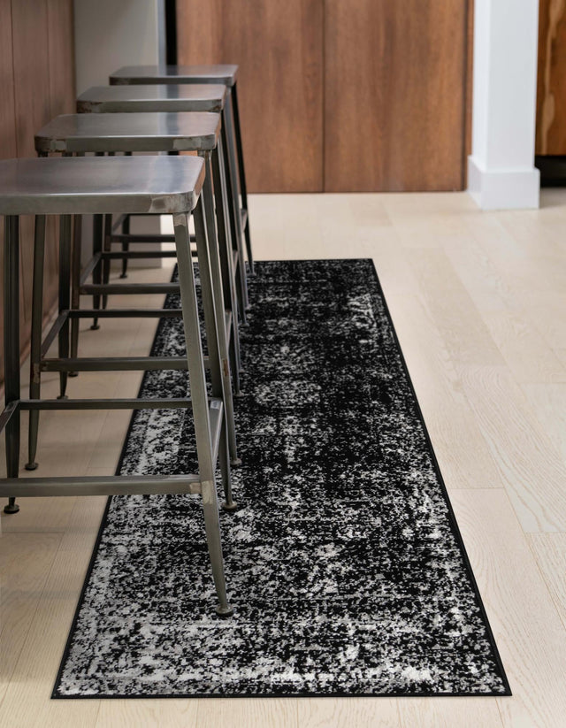 Black 3' 3 x 16' 5 Sofia Runner Area Rug Durable Easy Clean Stain Resistant Unique Carpet for Affordable Interior Home Design for Sale at Rug Engine