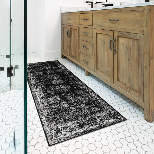 Black 2' 7 x 12' Sofia Runner Area Rug Durable Easy Clean Stain Resistant Unique Carpet for Affordable Interior Home Design for Sale at Rug Engine