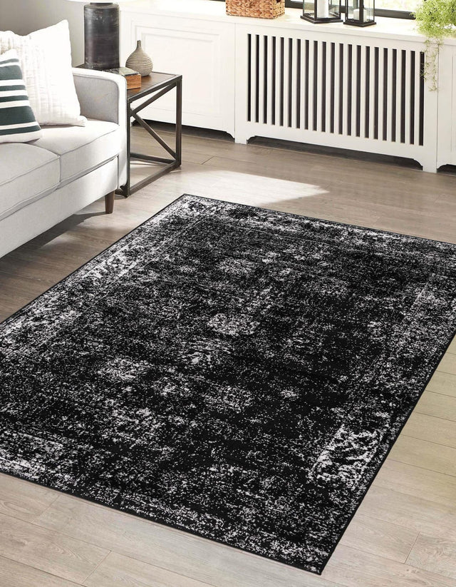 Black 6' 1 x 9' Sofia Rectangle Area Rug Discounted Clearance Final Sale