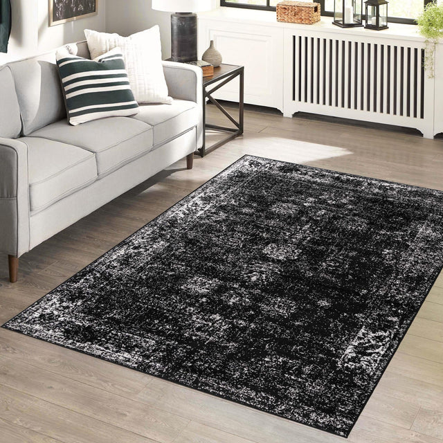 Black 3' 1 x 5' 3 Sofia Rectangle Area Rug Durable Easy Clean Stain Resistant Unique Carpet for Affordable Interior Home Design for Sale at Rug Engine