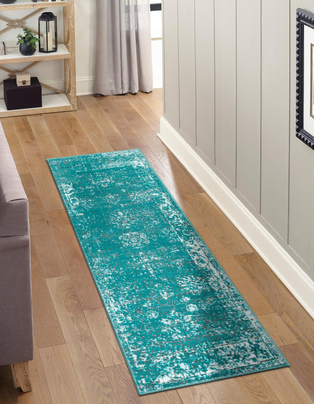 Turquoise 2' x 9' 10 Sofia Runner Area Rug Durable Easy Clean Stain Resistant Unique Carpet for Affordable Interior Home Design for Sale at Rug Engine