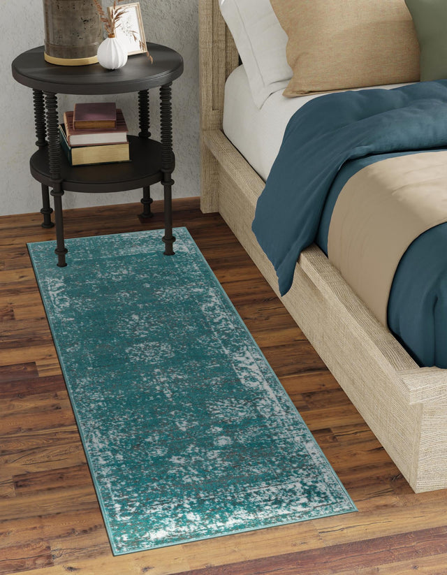 Turquoise 3' 3 x 19' 8 Sofia Runner Area Rug Durable Easy Clean Stain Resistant Unique Carpet for Affordable Interior Home Design for Sale at Rug Engine