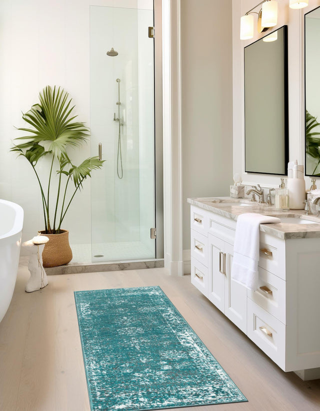 Turquoise 2' x 9' 10 Sofia Runner Area Rug Durable Easy Clean Stain Resistant Unique Carpet for Affordable Interior Home Design for Sale at Rug Engine